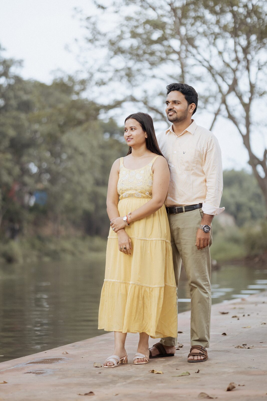 Harendra and Jyoti by the river in Chitrakoot pre-wedding shoot