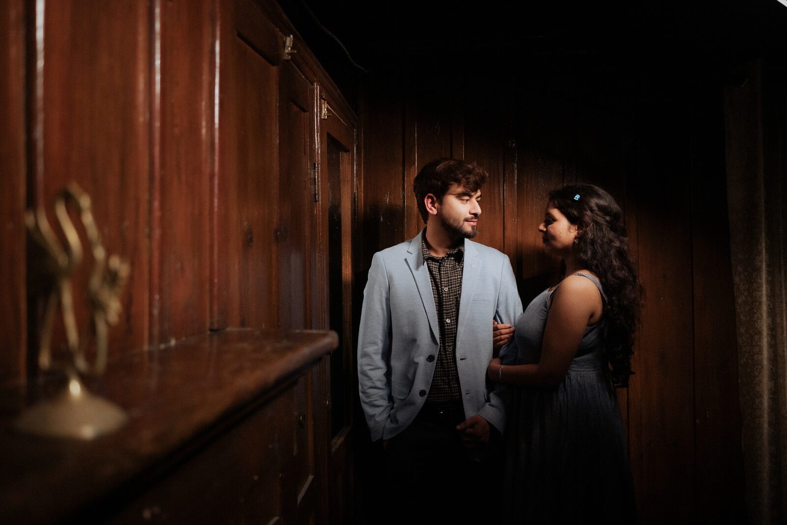 Pre-wedding shoot in Nainital — log hut indoor · PickYouPic